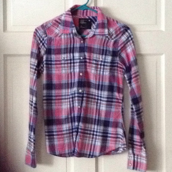 Blue/Pink button down plaid shirt - Picture 2 of 2